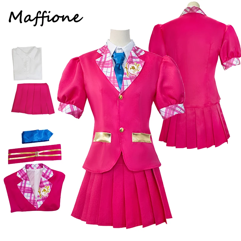 

Sophia Cosplay Anime Costume School Uniform Girls Pink Coat Shirts Skirts Tie Set Clothing Outfits Halloween Party Disguise Suit