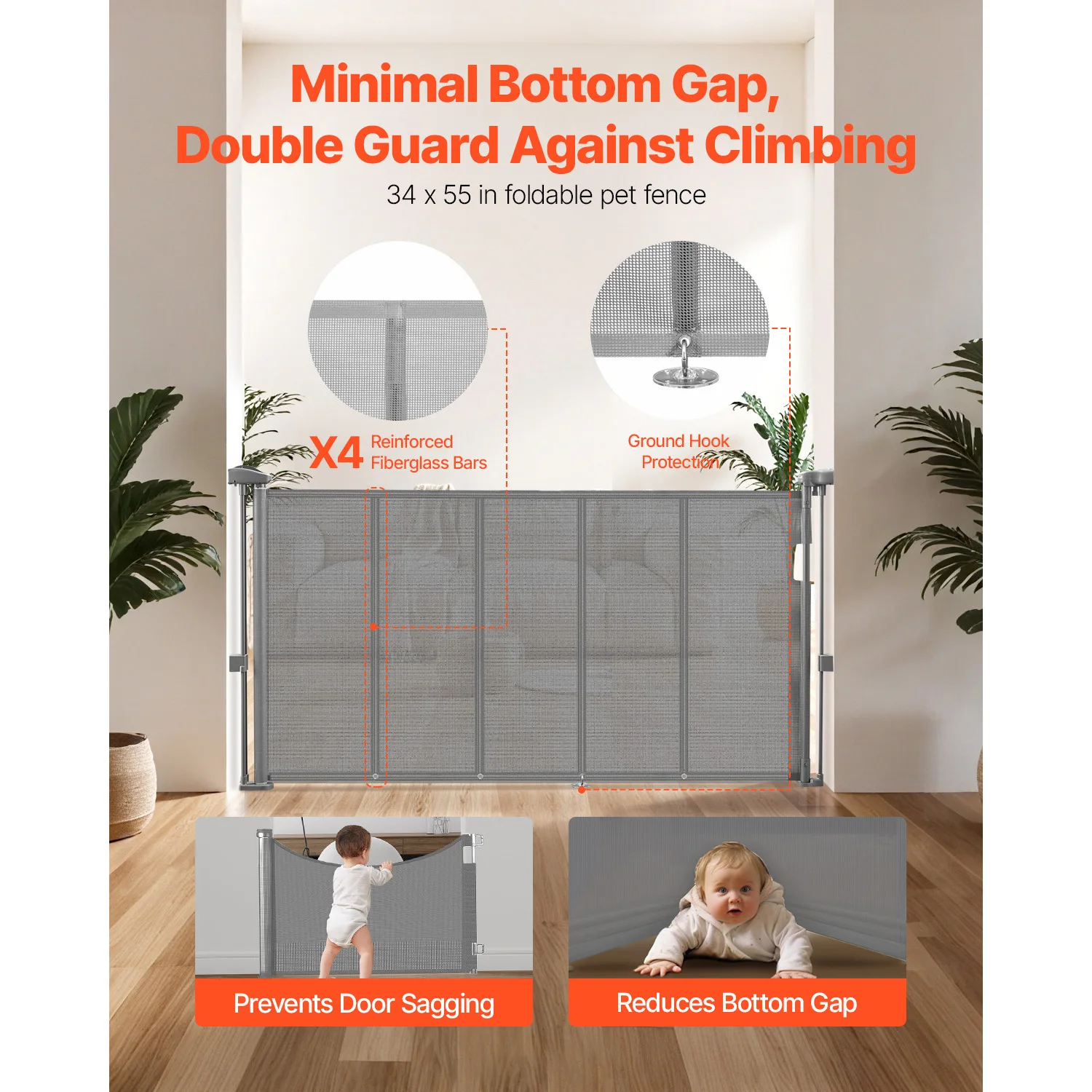 Retractable Mesh Baby Gate for Kids and Pets
