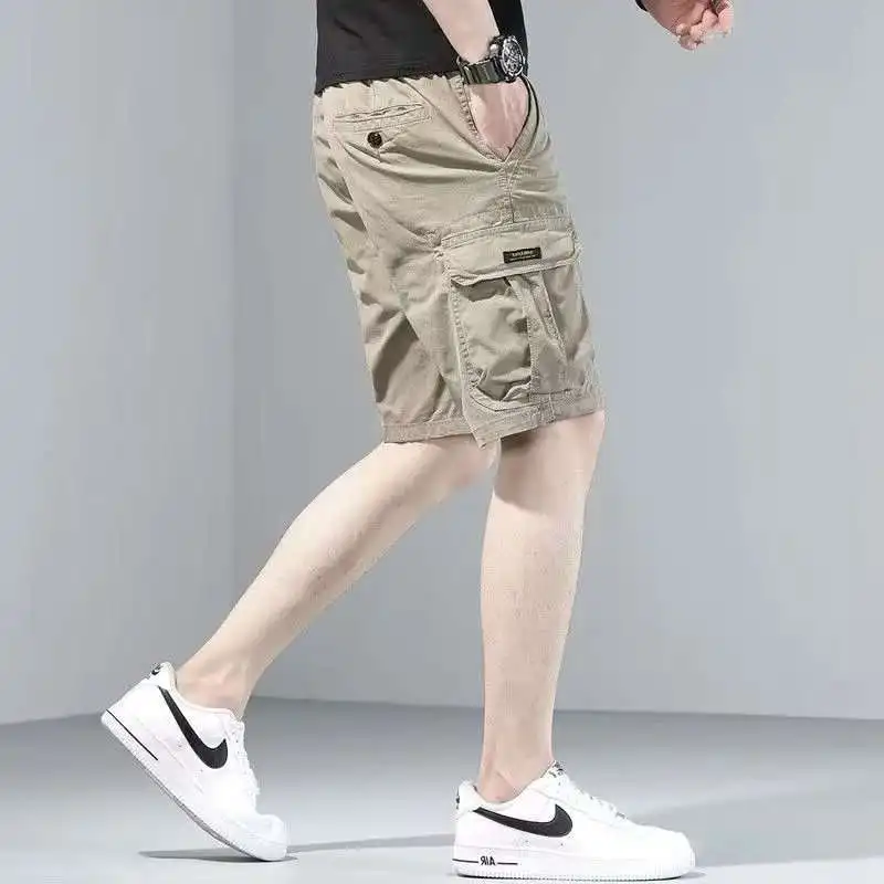 Summer Boyfriend2024 New Spliced Elasticized Drawstring Pocket Fashion Solid Color Loose Comfortable Versatile Casual Shorts