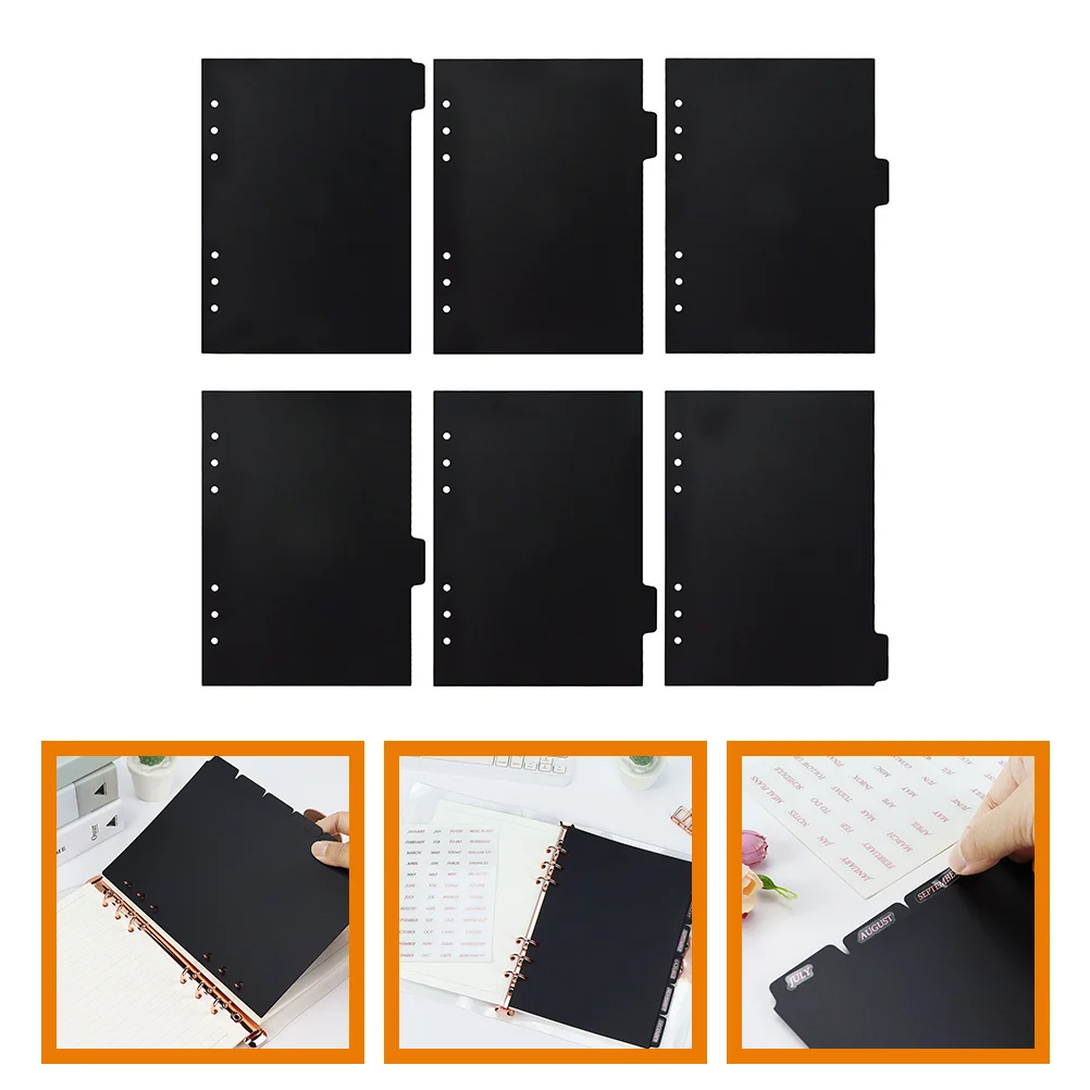 

6Pcs Binder Dividers 6 Ring Note Book Plastic 6 Sheets Insertable Index Page Dividers 6 Hole Punch Dividers Letter A5