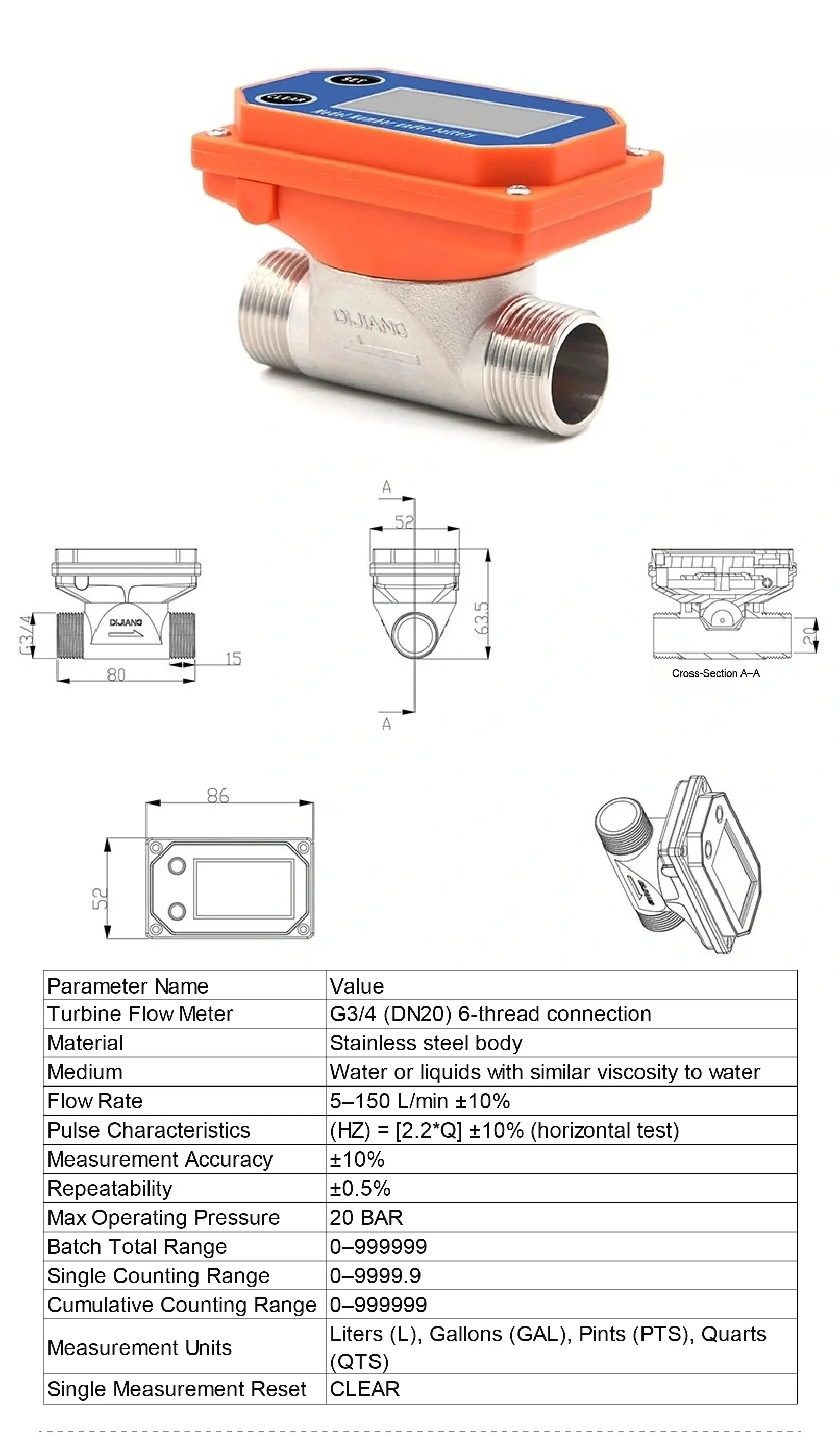 Intelligent Digital Flow Meter Stainless Steel Flowmeter LCD Display Electronic
