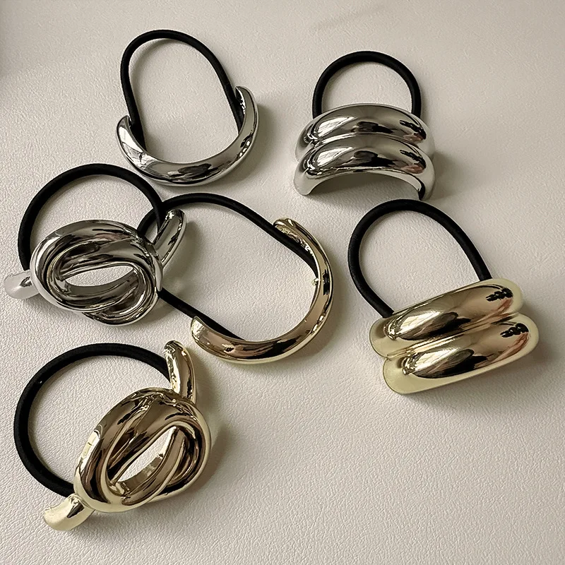 Gold Color Dome Cuff Hairband Glossy Double Arch Elastic Ponytail Hair Pin Ties Rope Headwear Jewely Accessories Gift hair accessory jewelry accessories