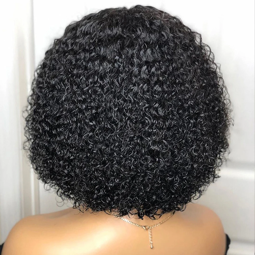 Short Afro Curly Bob Synthesis Hair Wigs With Bangs For Women Brazilian Remy Hair Wear and Go Natural Brown Kinky Curly Wigs