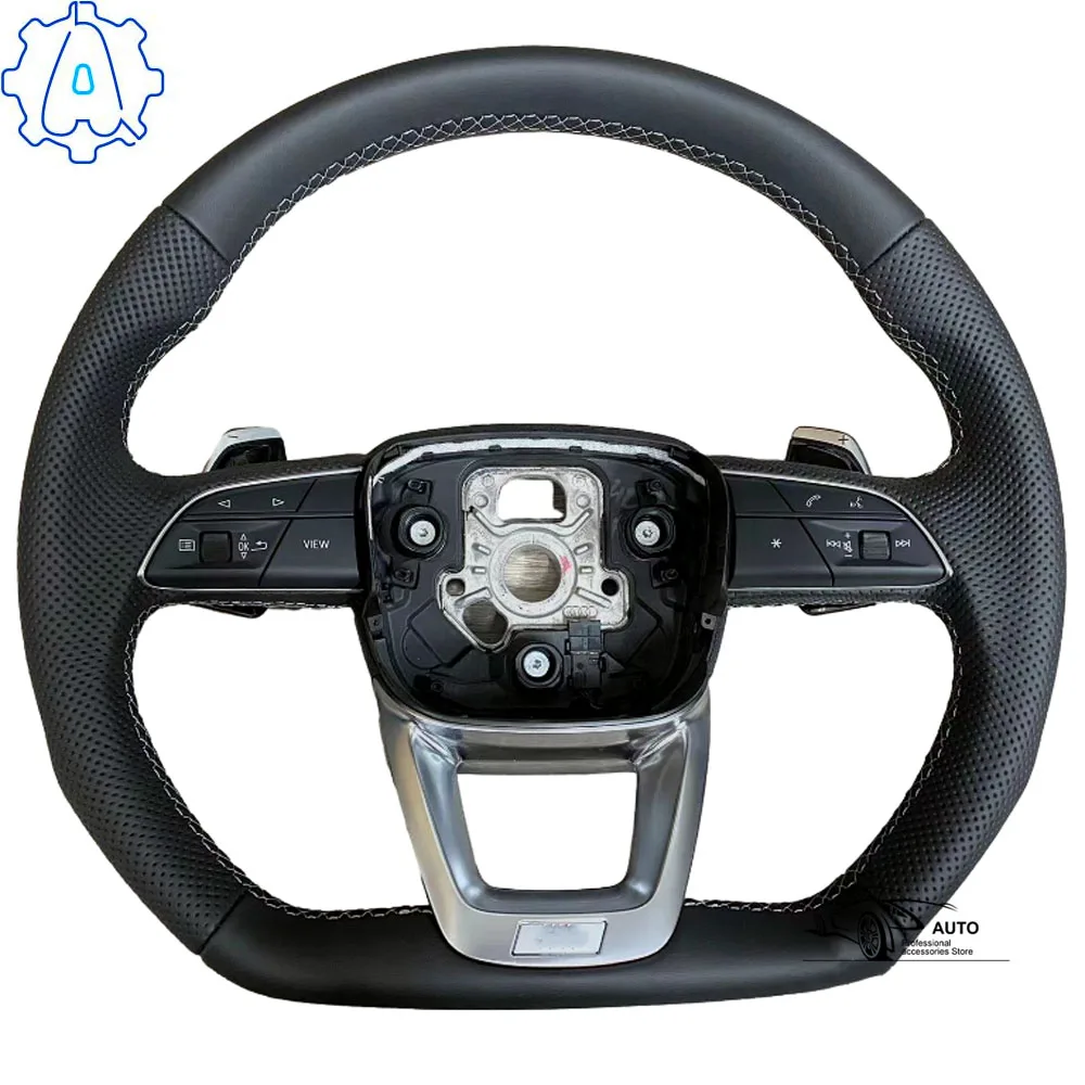 

Leather perforated steering wheel For Audi Q5 FY Q7 4M Q8 multifunctional flat bottomed steering wheel