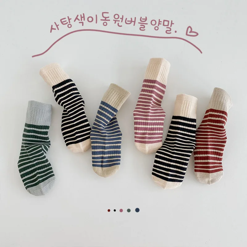 

3-12T Children Socks Boys Girls Trendy Sport Socks Classic Striped Pattern Sock Baby Autumn Winter Calf Sock