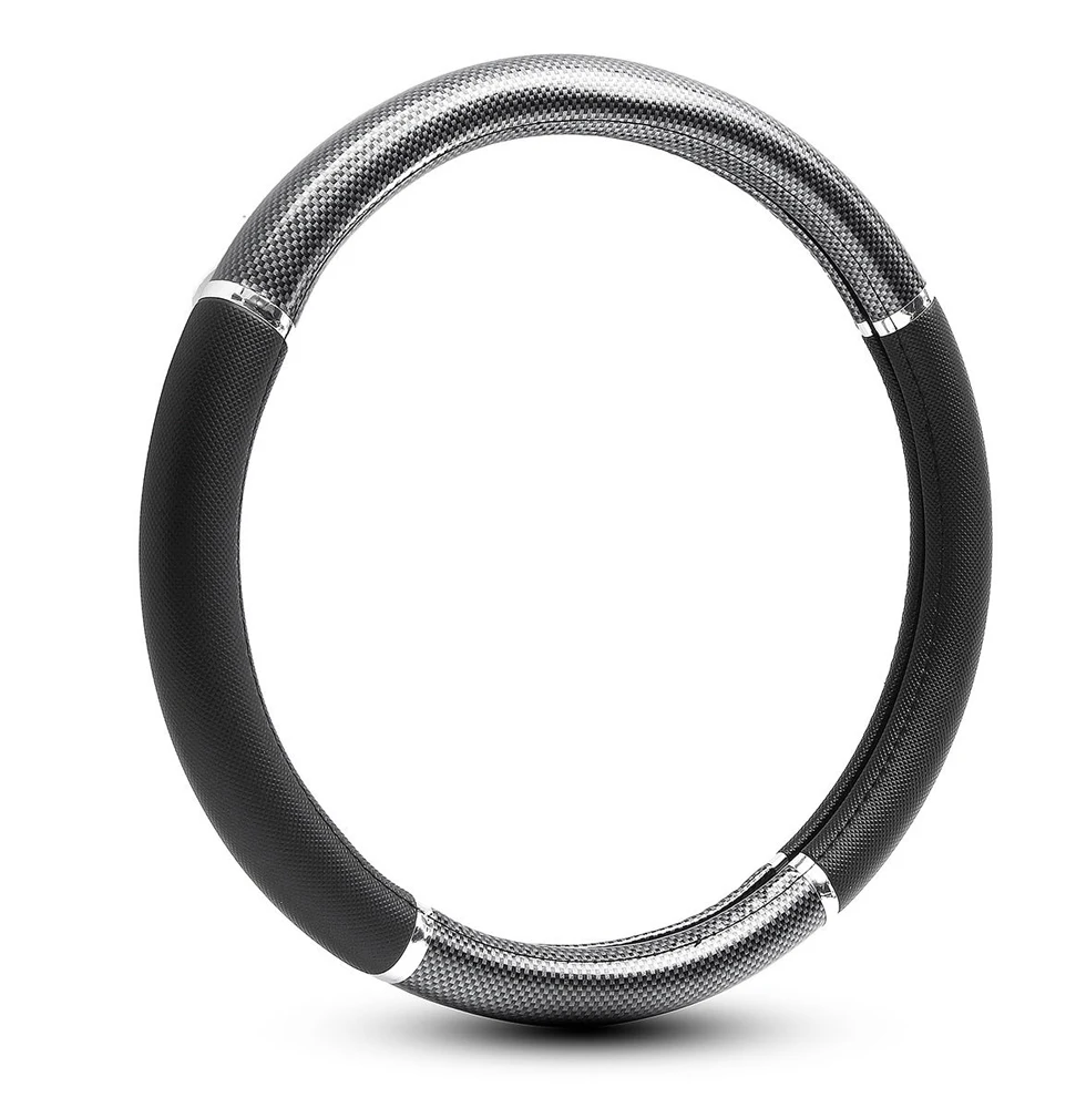 

1pcs Black Carbon fiber Leather Car Steering Wheel Cover Anti-slip Steering Wheel Cover Car Interior Accessories Universal 38cm