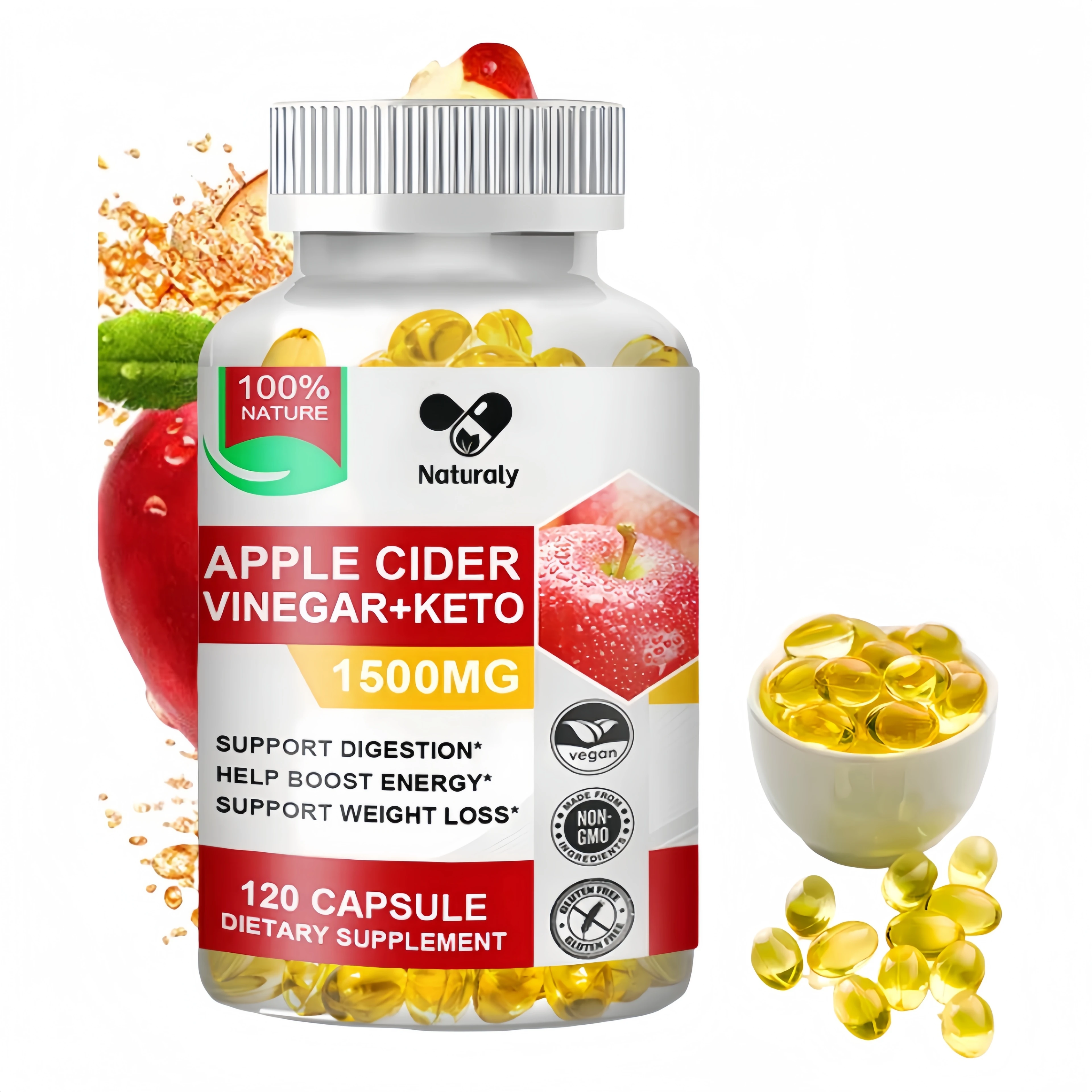 Apple Cider Vinegar Keto Capsules Detox Slim Capsule With Vitamin Bhb For Women Burning Fat Losing Weight Dietary Supplement