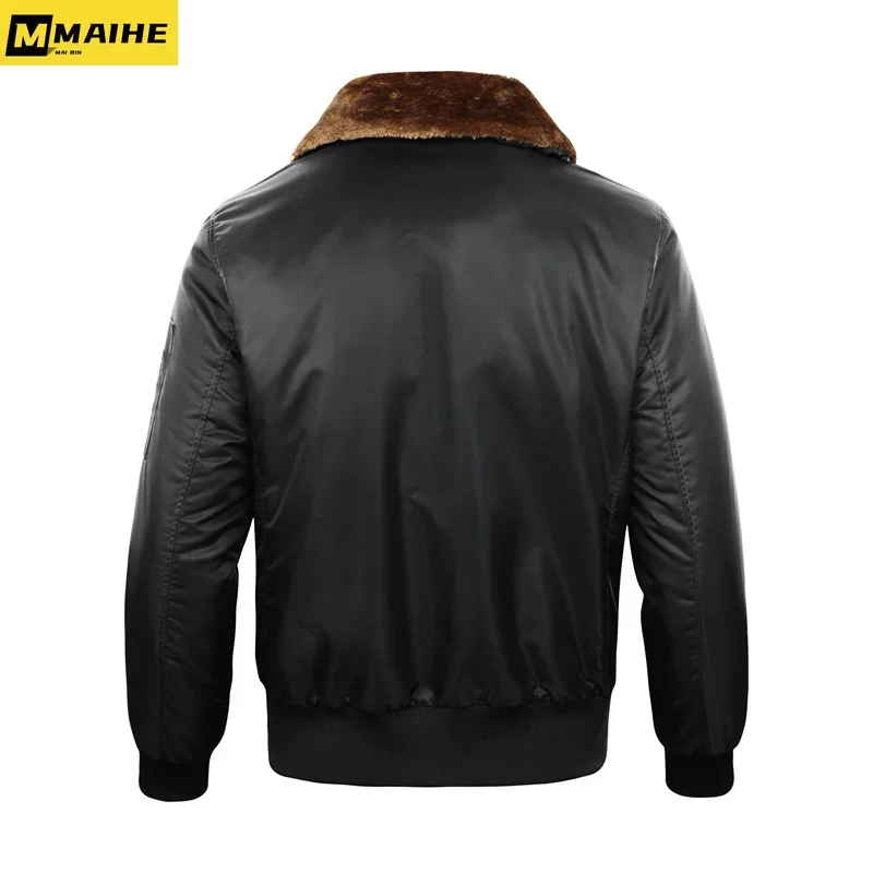 B-15 Retro Bomber Jacket Men's Winter Aviator Fur Collar Thickened Warm Padded Jacket Men's Tactical Hunting Windproof Parka
