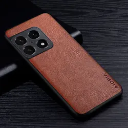 Premium Business-Style Retro Litchi Pattern Leather Phone Case for Oneplus 10 Pro (Brown)