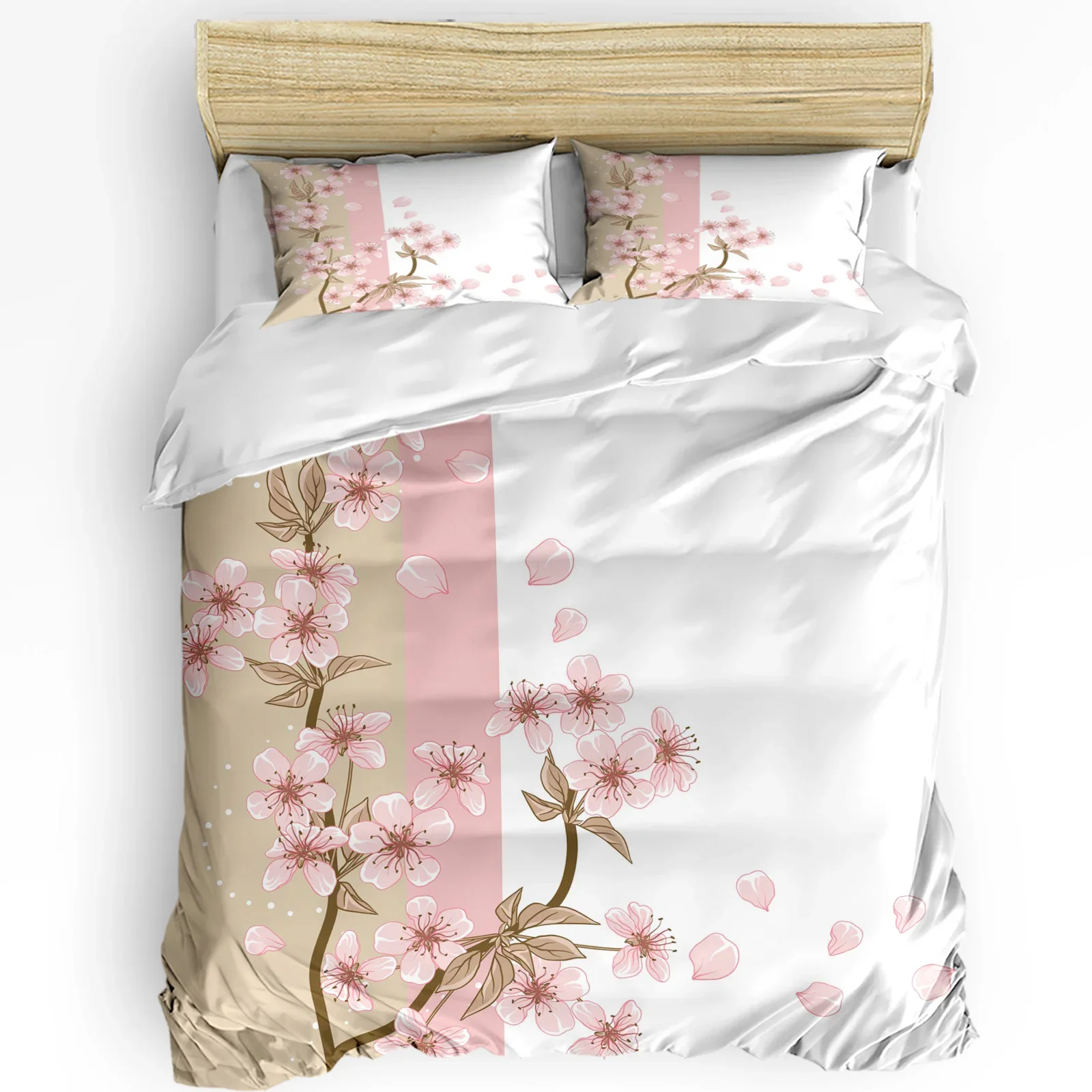 

Peach Blossom Petals Leaves Flower 3pcs Bedding Set For Bedroom Double Bed Home Textile Duvet Cover Quilt Cover Pillowcase