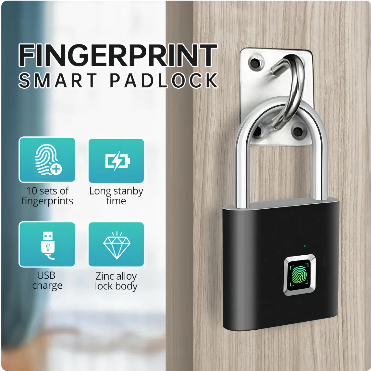 Fingerprint Padlock Fingerprint Door Lock Electronic Lock Smart Lock Smart Door Lock Fingerprint Lock Keyless Waterproof Anti-Theft Smart Lock Fingerprint Padlock Zinc Alloy Intelligent Safety Electronic DoorLock