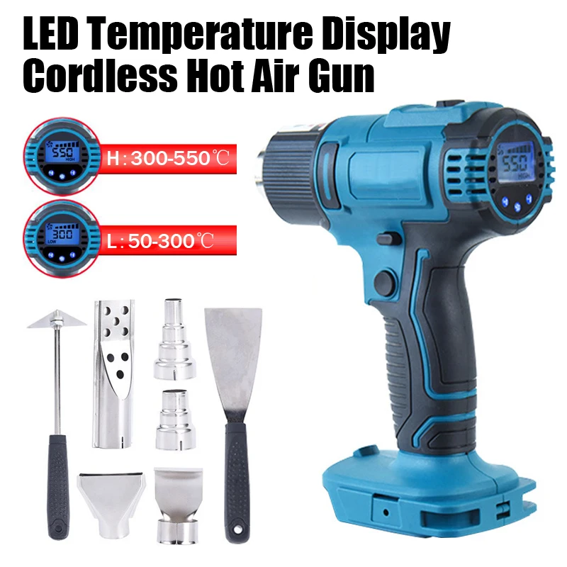 

18V 0-550℃ Heat Gun 2500W 2-speed Adjustment 6-speed Wind Speed Optional LED Temperature Display Cordless Hot Air Gun