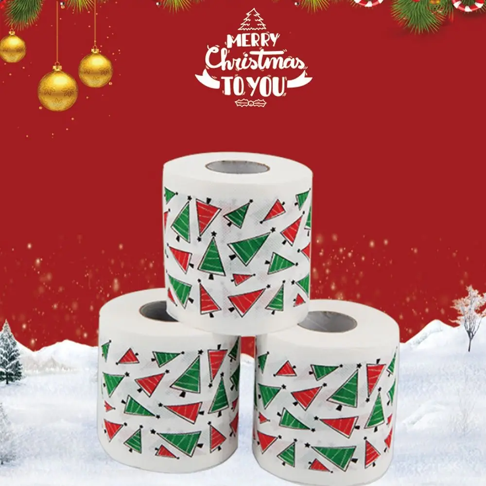 10*10cm Christmas Toilet Paper Christmas Themed Pattern Santa Claus Printed Table Tissue Napkin Decor Tissue Roll