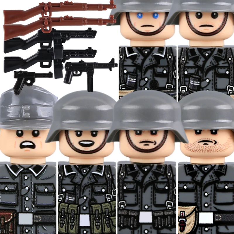 2차 세계대전 군사 공군 조종사 병사 피규어 빌딩 블록 UV 프린팅 전사 코트 보병 바디 헤드 표정 브릭 장난감