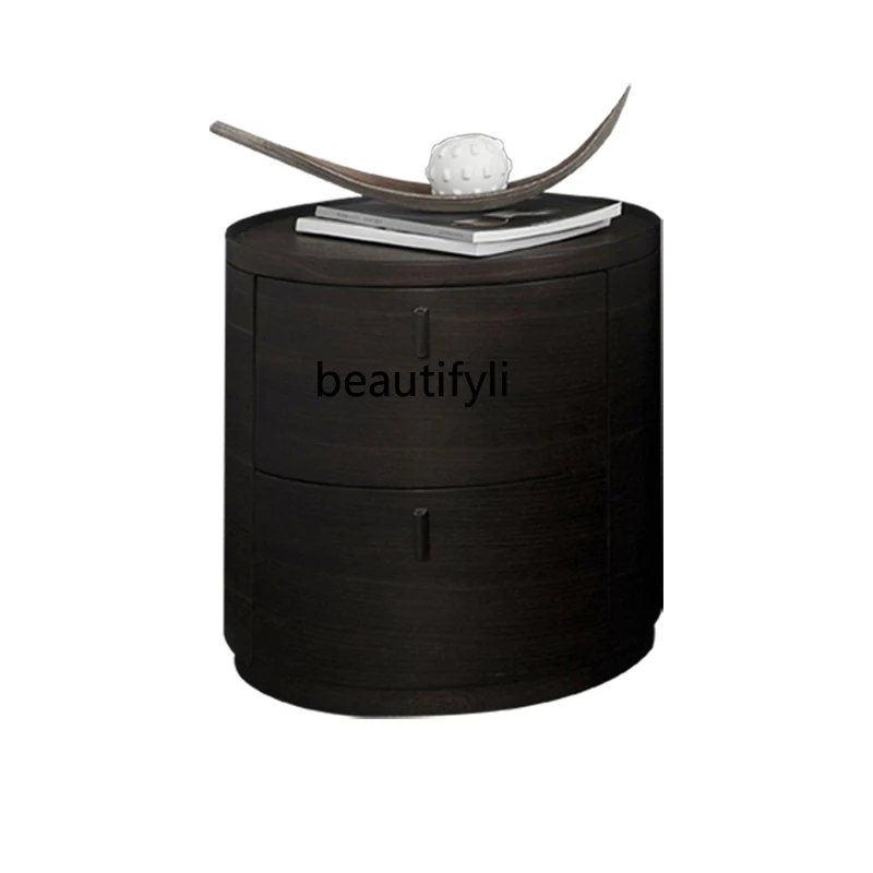 

Italian Mini Bedside Table Bedroom Bedside Cabinet Smoky round Solid Wood Storage