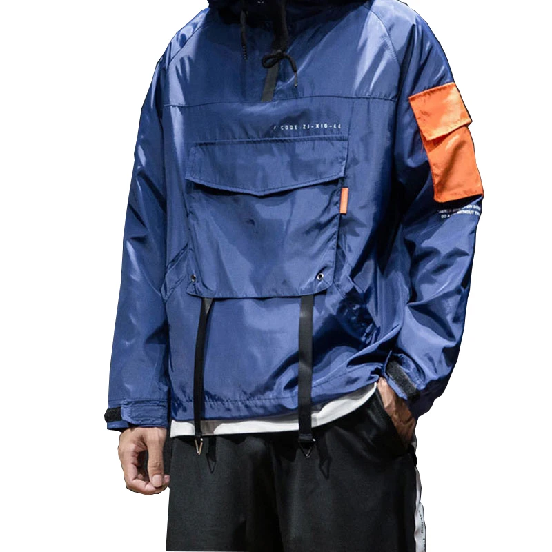 Fashion men's windbreaker jacket Men's casual outdoor sports pullover jacket Long sleeved half zippered pocket windbreaker
