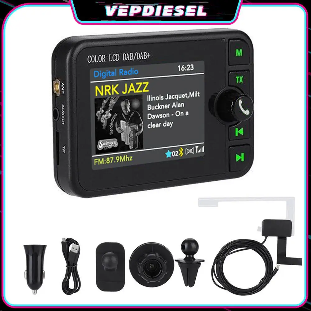 

1set 2.4" Color Screen Vehicle DAB receiver supports slide display function Radio FM Transmitter MP3 Player Receiver USB Adapter