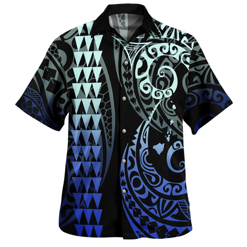 

3D Print Short Sleeve Beach Shirt Foe Men Tribal Islanders Polynesian Clothing Casual Mens Button Up Shirts Tops Clothes