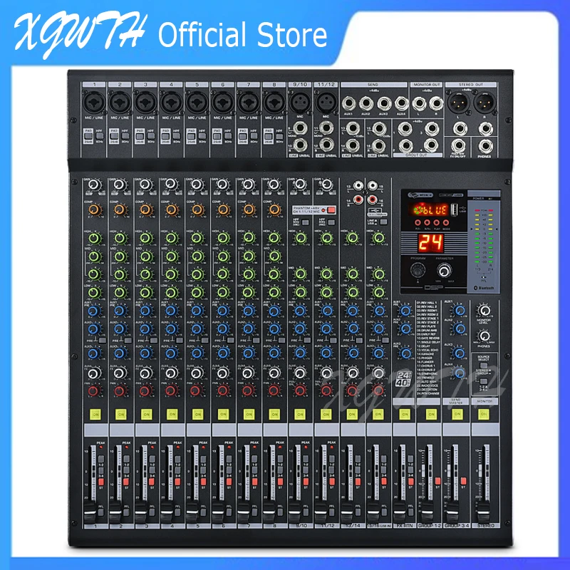 블루투스 디지털 믹서 오디오 믹싱 콘솔, 48V 팬텀 파워 USB, 4 그룹 디지털 효과, DJ 무대 장비, 16 채널