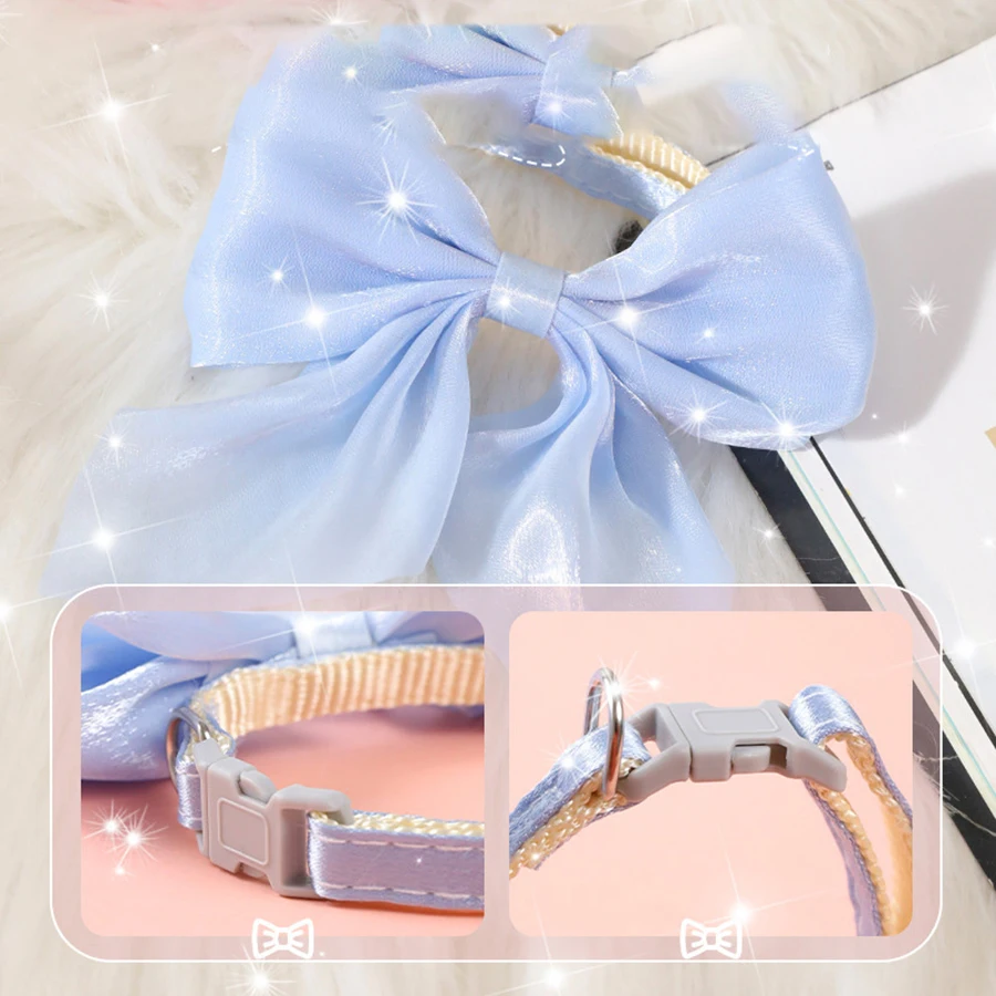 1 piece of shiny silk big bow cat collar cat tie adjustable pet collar necklace pet collar