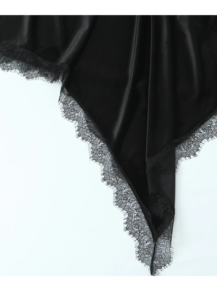 Women Fashion Lace Velvet Elegant Halter Dress Asymmetric Hem Dress Summer New Fashion Holiday Party Beach Dresses ﻿