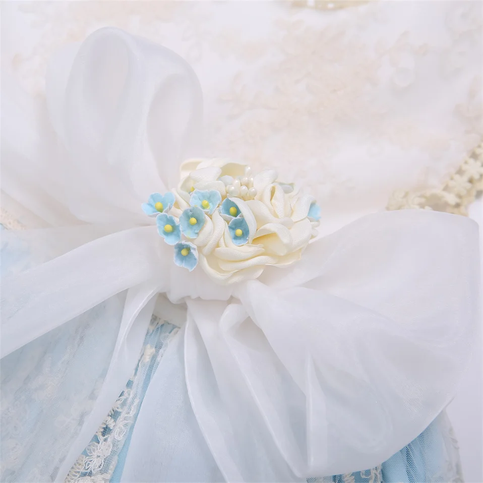 فستان زفاف بلا أكمام باللون الأزرق والأبيض للأطفال...