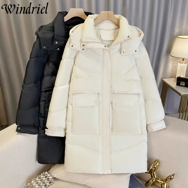 

Women's Winter Parkas Loose Fashion Solid Office Lady Long Coats S-4XL Zipper Clothing Snow Wear Warm Jackets Windriel