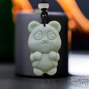 Natural Real Jade Bear Pendant Necklace Gifts for Women Men Amulet Gemstones Chinese Fashion Carved Jewelry Designer Luxury
