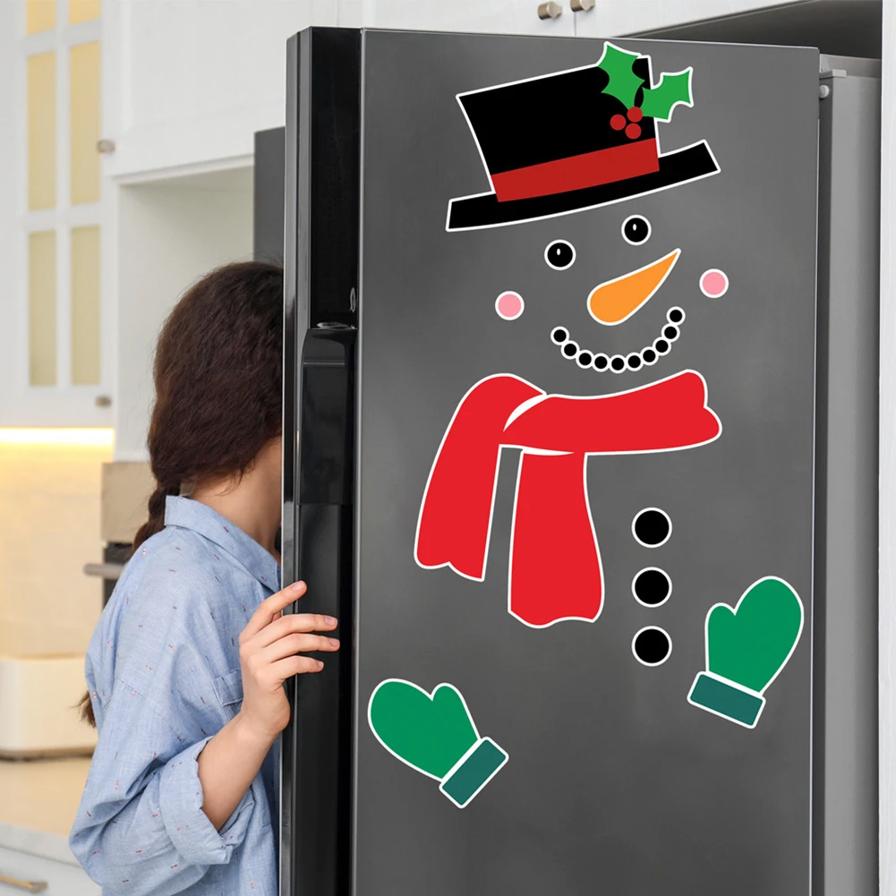 New Christmas Snowman Expression Magnetic Refrigerator Sticker DIY Cartoon Garage Door Waterproof Wall Sticker Decoration