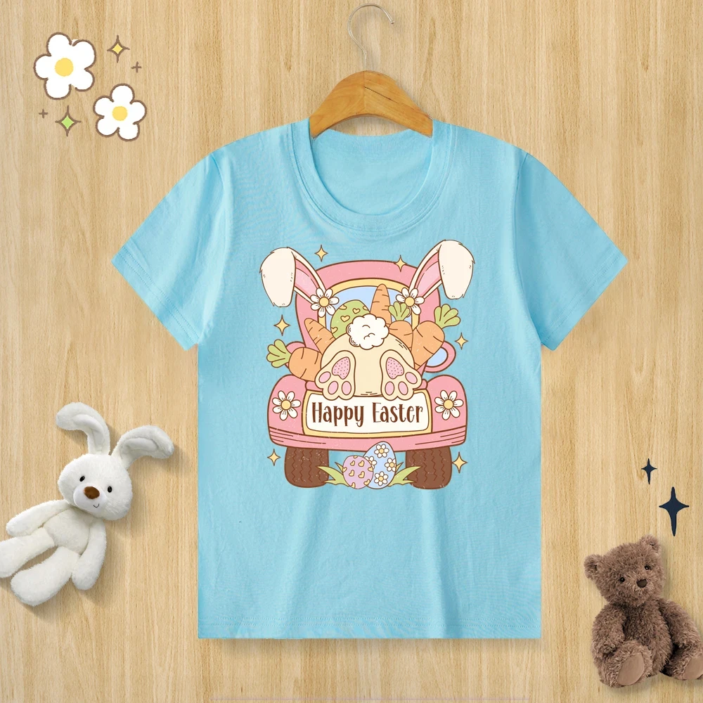 Children’s Pure Cotton T-shirt Happy Easter Bunny Egg Print T-shirt O-neck Short Sleeve Kids Clothes Boys Baby Tee Girl Clothes 3
