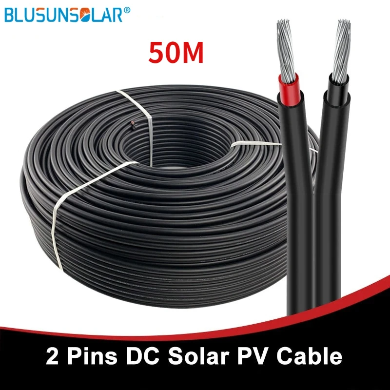 Blusunsolar-cabo Solar Duplo Núcleo Fio Preto Cabo pv Condutor de Cobre Jaqueta Xlpe Certificação Tuv 2×4 mm 10 Awg 12awg 50m