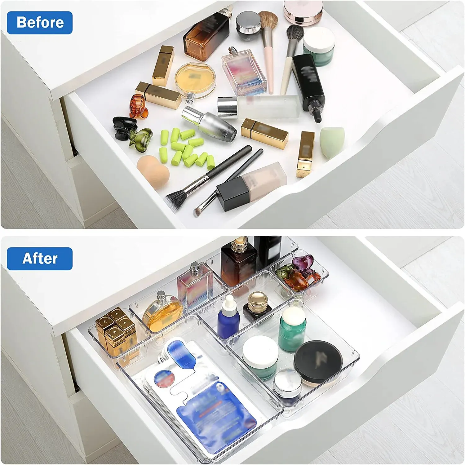 2 Sets 14Pcs Clear Plastic Drawer Organizer Storage Tray for Tableware  Cosmetic