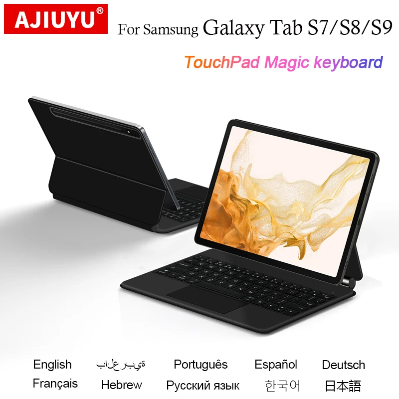 Teclado Mágico para Samsung Galaxy Tab Tablet Japonês Alemão Hebraico Coreano Francês s7 s8 s9 11 Polegadas Sm-x710 Sm-x700 Sm-t870