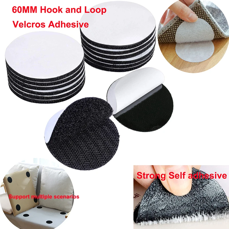 5-30Pair 60mm Round Hook and Loop Fasteners Tape Nylon Sticker Self  Adhesive Mounting Double Sided Tape For Carpet Anti Slip Mat