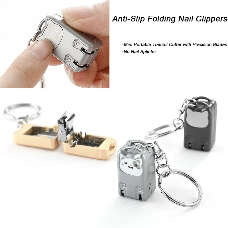 Stainless Steel Fingernail Clipper Metal Foldable Mini Creative Kitten Nail Clipper Trim Nails Keychain