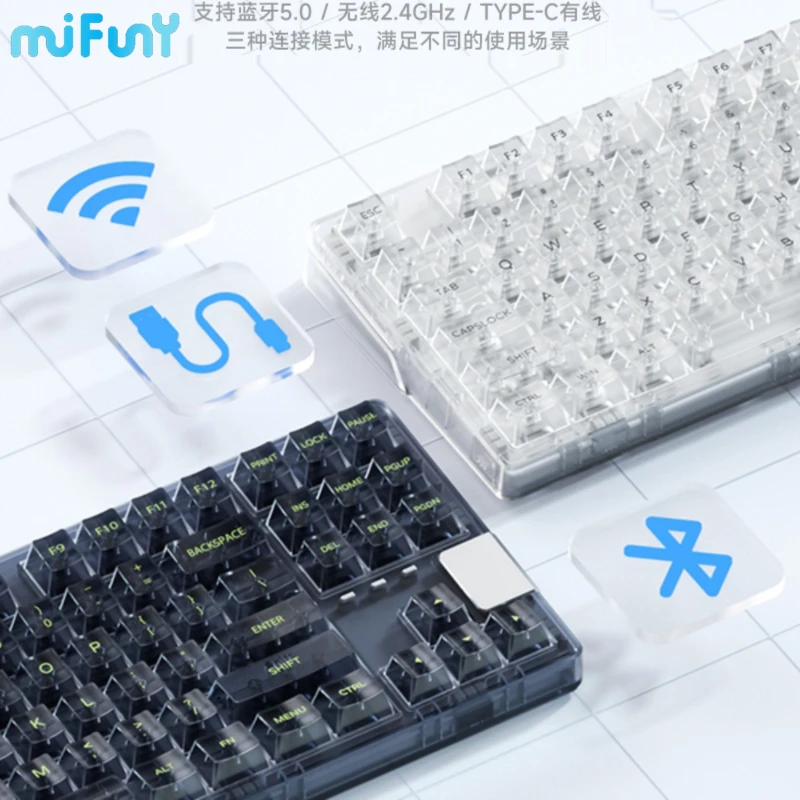 MiFuny X87 Wireless Mechanical Keyboard Bluetooth Crystal Transparent Customized RGB Tri Mode Hot Swap Codeword Gamer Keyboards