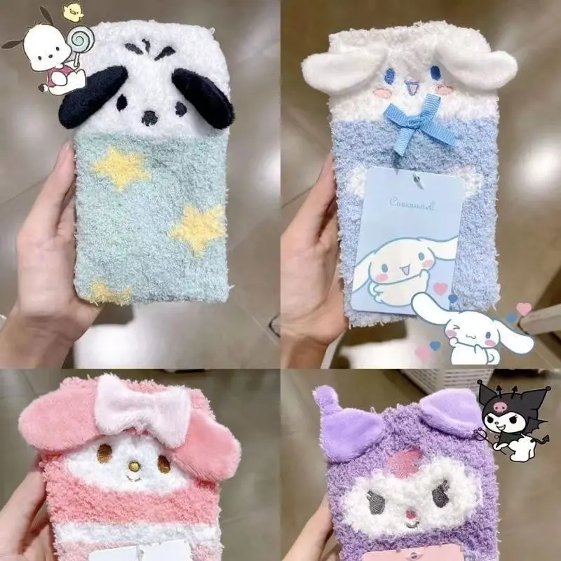 

Kawaii Sanrio Anime My Melody Plush Stocking Cute Kuromi Cinnamoroll Mid Tube Coral Velvet Warm Autumn Winter Socks Girls Toys