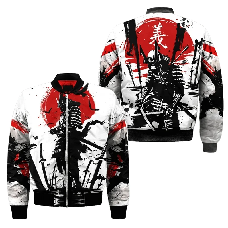 thumbnail image 1 of Chaqueta bomber de primavera y otoño para hombre, con estampado 3D de máscara de samurái Oni y tatuaje, con cremallera, informal, para la calle, 1 of 5