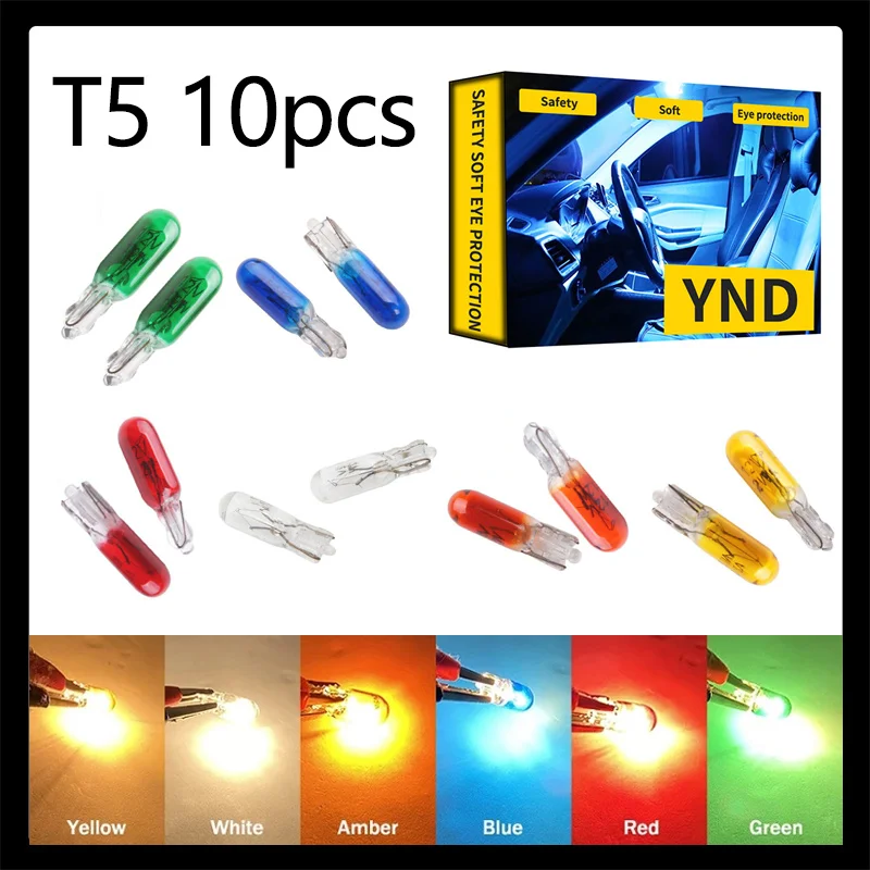 Blue/red/amber/yellow 10pcs W2W T5 12v 1.2w Car Halogen Lamp Instrument Lights Dashboard Bulb Auto Interior Light Car Styling