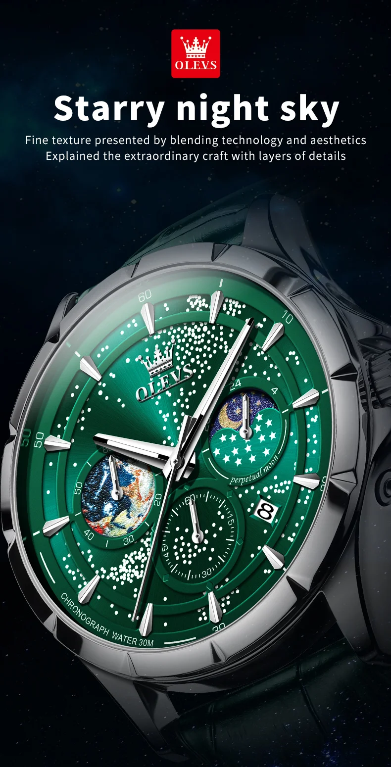 OLEVS Full Green Men's Watch Auto Date Waterproof Man Wristwatches