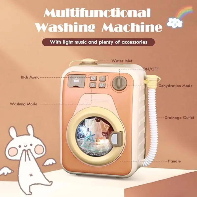 Washing Machine Toy for Kids,Play Washer and Dryer Set with Lights and Music，Pretend Play Household Toy for Kids，Mini Washing Ma