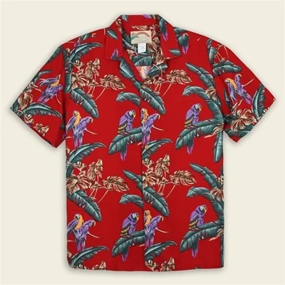 New Men's Shirts Hawaii Tropical Style Parrot Print Short Sleeve Aloha Shirts Cuban Style Summer Plus Size Casual