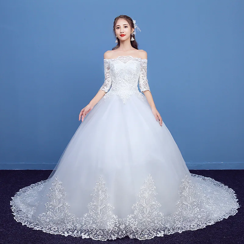

YUDX Dresses Half Tulle Boat Neck Lace Up Simple Wedding Dresses Elegant Party Dresses For Women 2023 Cheap Price