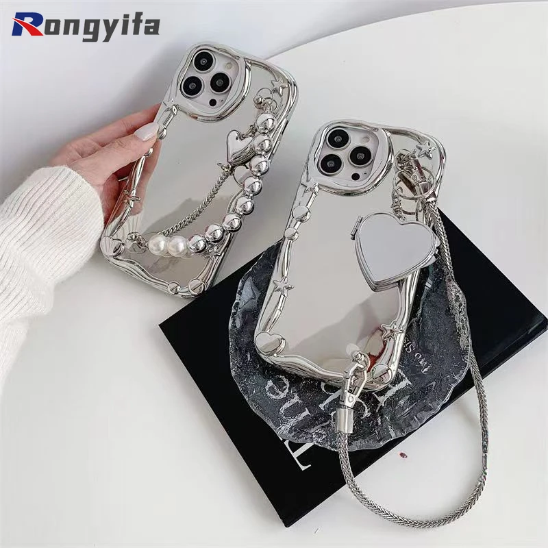 

For Xiaomi 13 12 12S Pro 12X Mi 11 Pro 10T Lite 10 10S 10i 11i Civi 3 2 1S Shinning Phone Case Silver Pearl Love Heart Bracelet