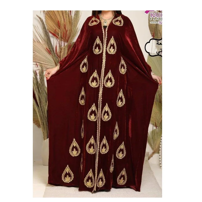 Maroon Moroccan Dubai Long Gown Farasha Robe Is A Fancy Velvet Long Dress Fashion Trends