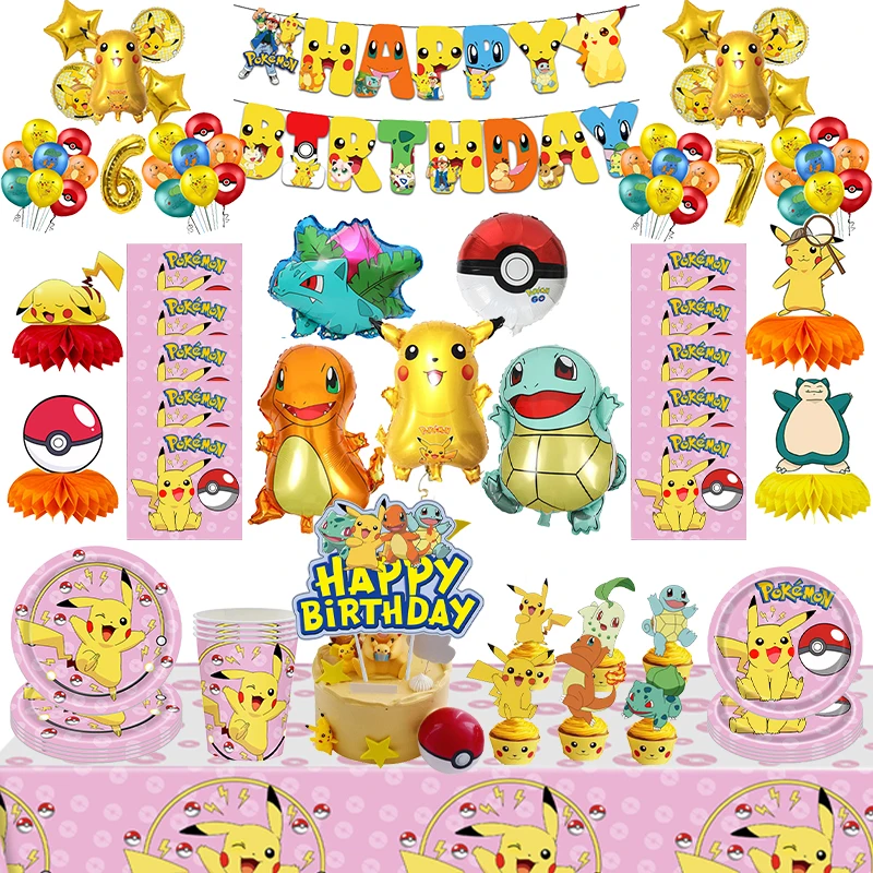 Pokemon Birthday Party Decoration Pikachu Palloncino In Alluminio Stoviglie Tovaglioli Decorazione Torta Blowouts Forniture Per Baby Shower