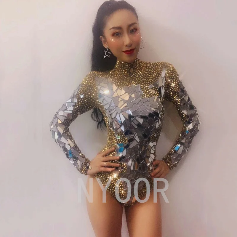 

Cross border hot selling sexy sparkling rhinestones in Europe and America, tight fitting nightclubs, zippered long sleeved jumps