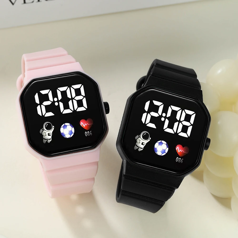 Digital Watch Digital Wristwatch Waterproof Wristwatch 2 Pcs Kids Watch Sport LED Digital Watches Spaceman Silicone Strap Waterproof Electronic Wristwatch for Children Boys Girls Gift