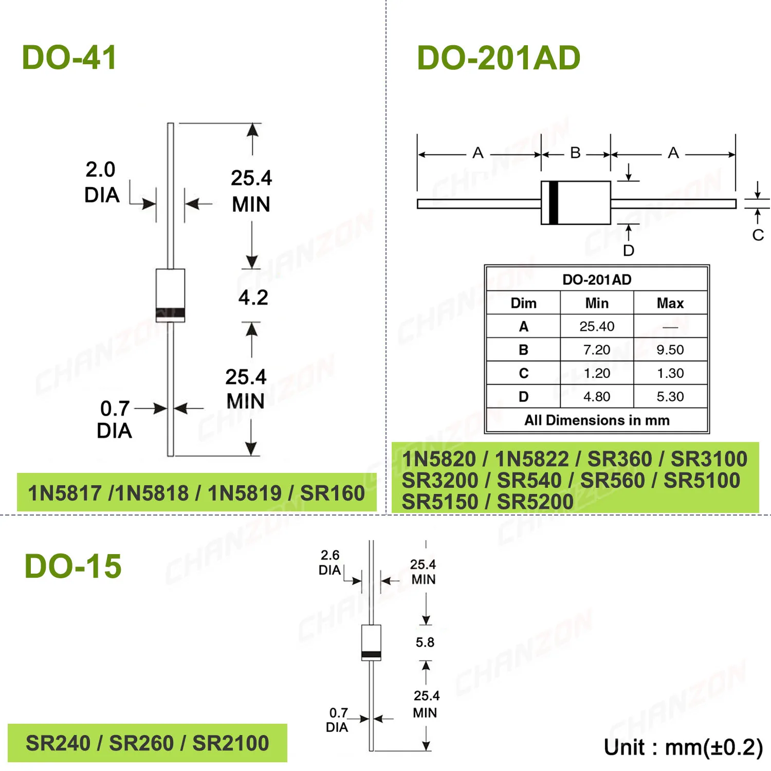 Diode 1N5819 1N5822 1N5817 SR5100 SR3100 SR560