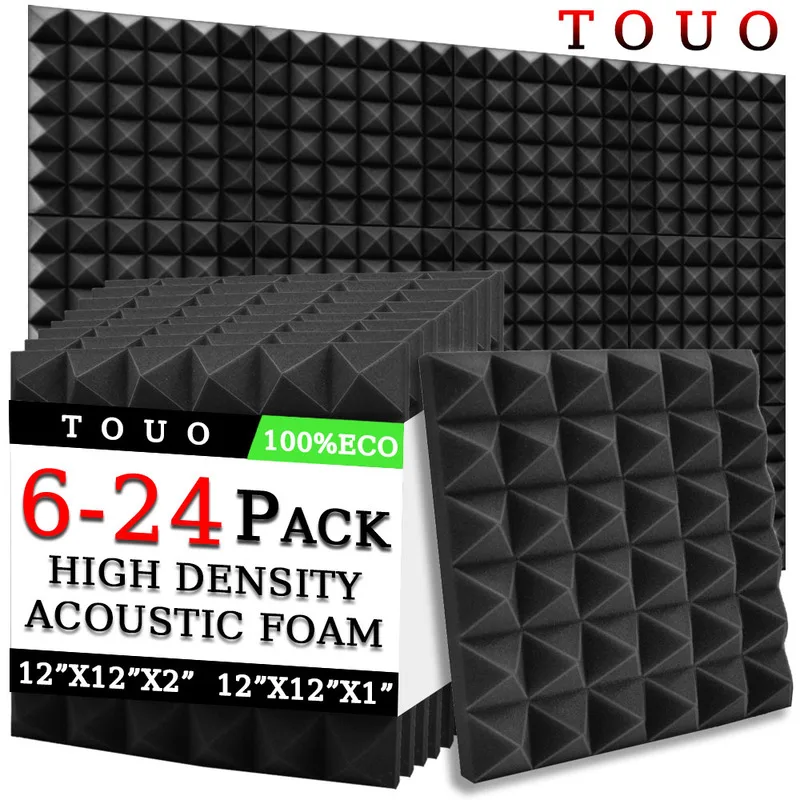 TOUO Pyramid Acoustic Foam 6-24 Pcs Soundproof Treatment High-Density Sound Absorbing Material Home Studio Acoustic Treatment